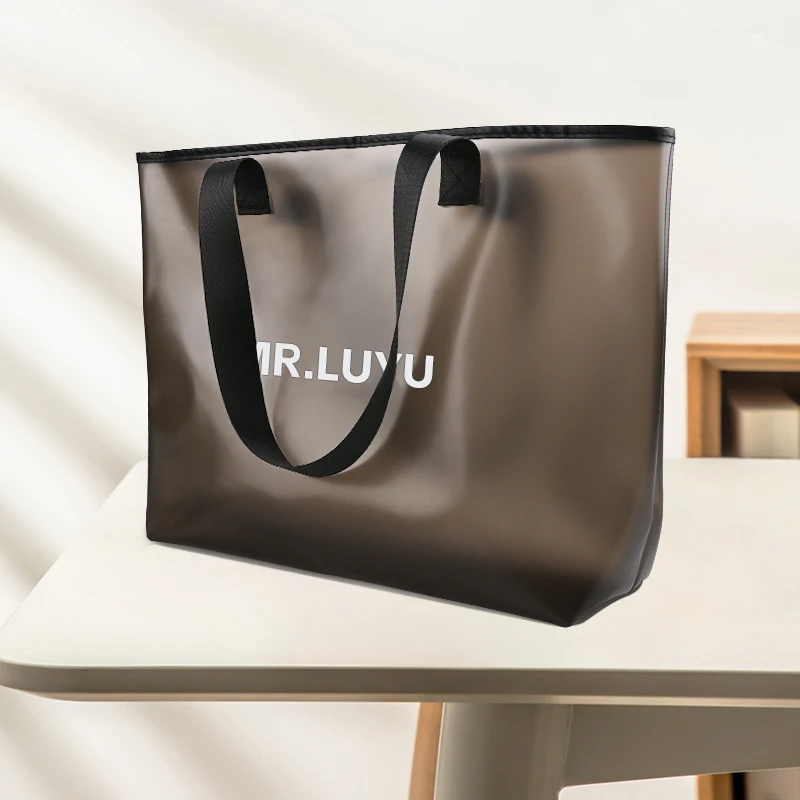 MR.LUYU متجمد الأسود حقائب السباحة حقيبة نسائية صغيرة أكياس واضحة سعة كبيرة مقاوم للماء سميكة بولي كلوريد الفينيل الشاطئ تخزين حقيبة يد حقيبة الكتف