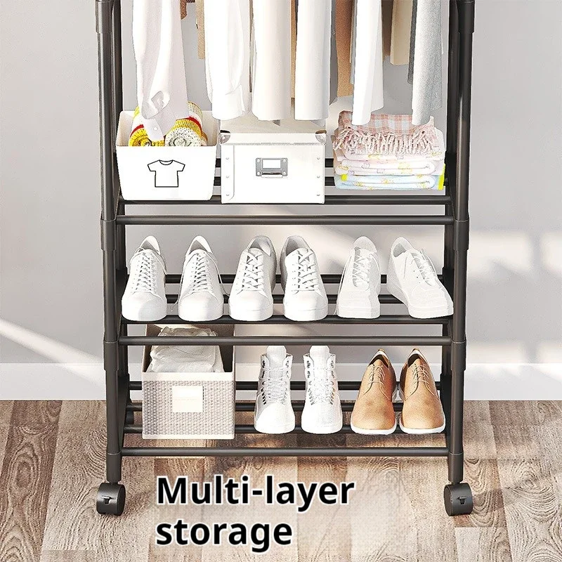 Clothes Rack Double Rod Movable Coat Rack Bedroom Multi-purpose Clothes Storage Shelf Household Multi-layer Clothes Racks