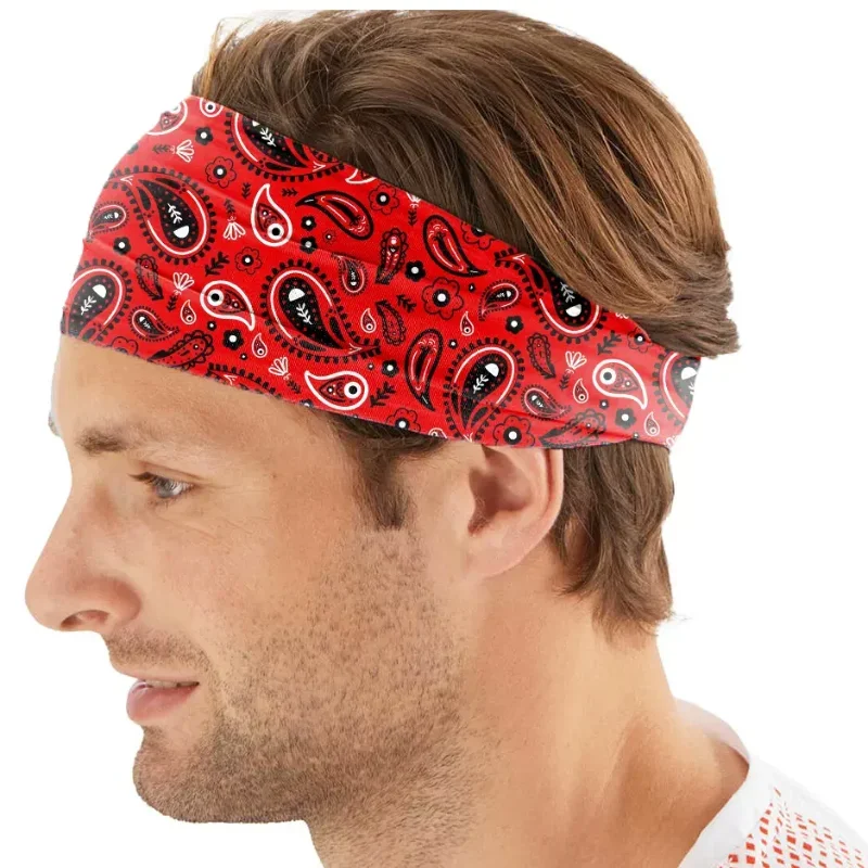 Sports Headband Men Women Printed Wide Sports Sweatband Stretch Elastic Fitness Gym Running Tennis Headwrap Yoga Hair Bands 1pc