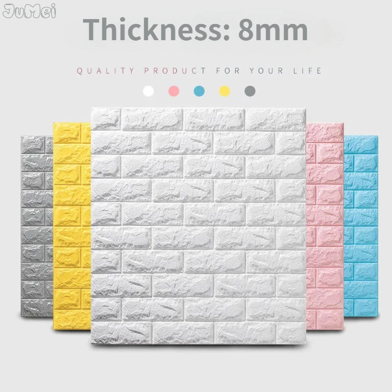 3D Wall Sticker 77*70cm 8mm Thick White Colorful DIY Soft Brick Foam TV Backgroud Kitchen Mural Wateproof Moisture Wallpaper