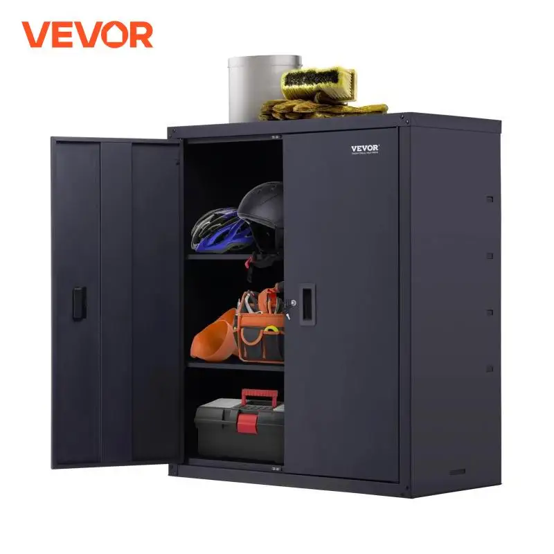 VEVOR Metal Storage Cabinet Lockable Powder-Coating Steel Garage Cabinet with Adjustable Shelves Magnet Doors Lock for Office