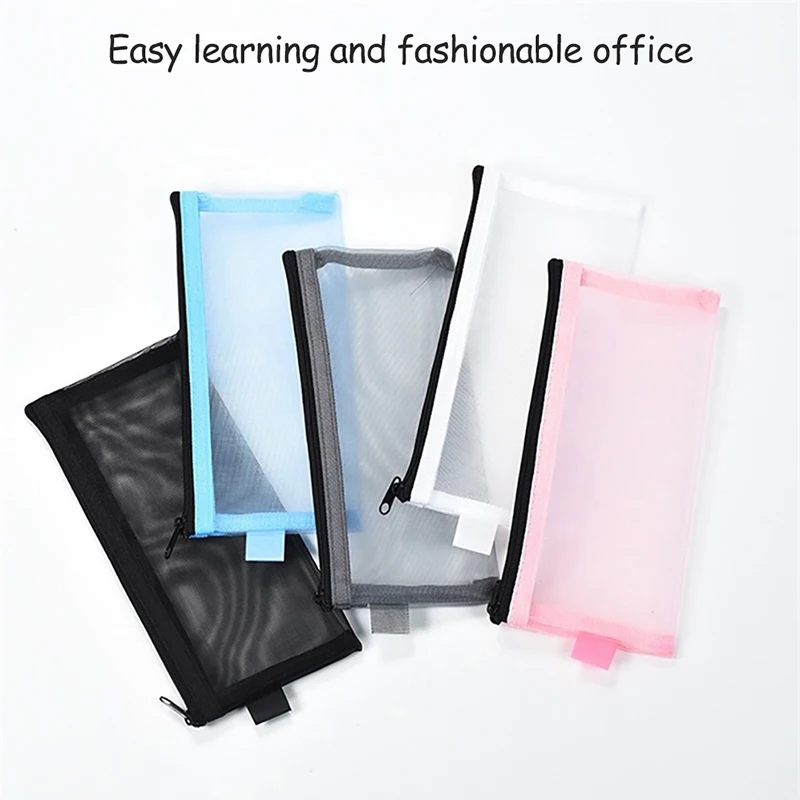 Transparent Stationery Pencil Bag Student Examination Dedicated Nylon Mesh Pen Case Unisex Large Capacity Pouch School Supplies