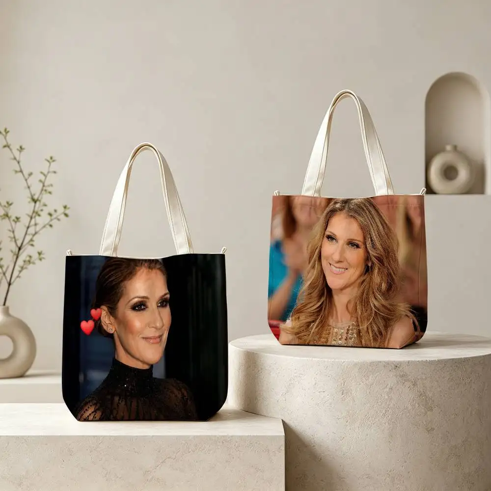 C-C-Celine D-Dion-Canada-Singer Tote Bag for Women Reusable Shopping Tote Bag Zippered Shoulder Bags Print