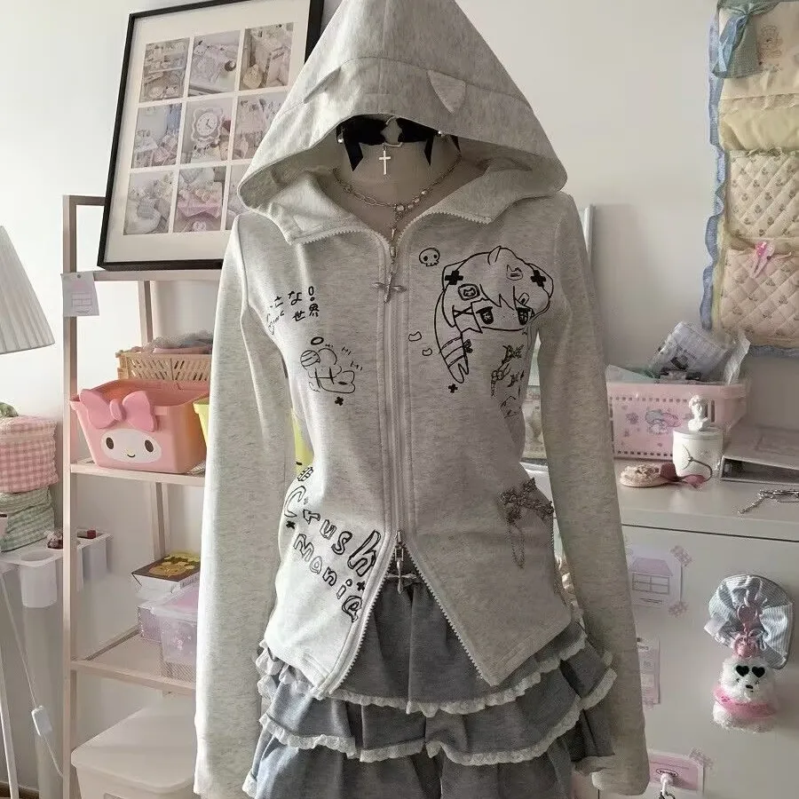 

Y2K Millennium Subculture Ear Hoodie T-irt Women's Four Seasons Wearable Outerwear Faionable Student orm Top