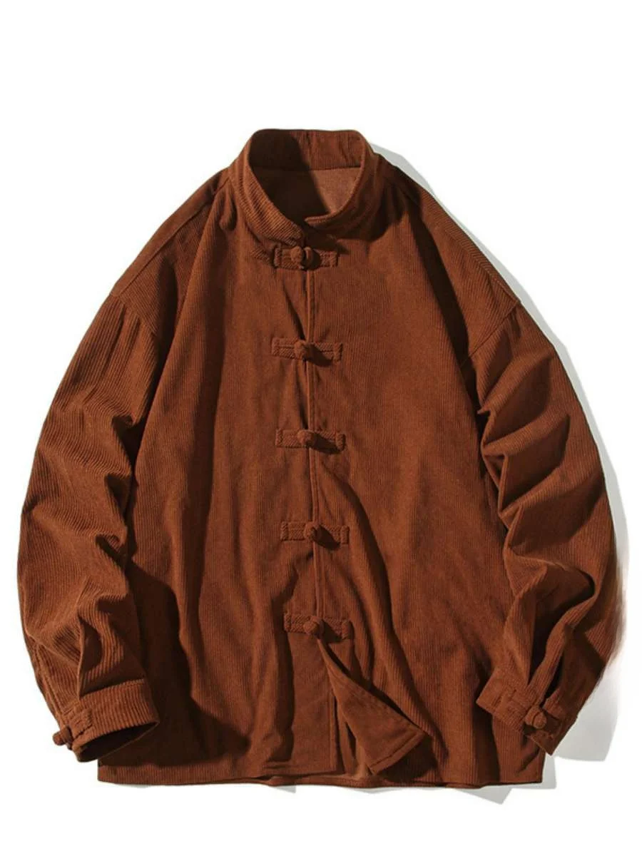 

Китайский Sle Long Sve Corduroy irt Pure Color Jaet на пуговицах Весна Осень Зима Верхняя одежда Мужская свободная посадка для путешествий irt