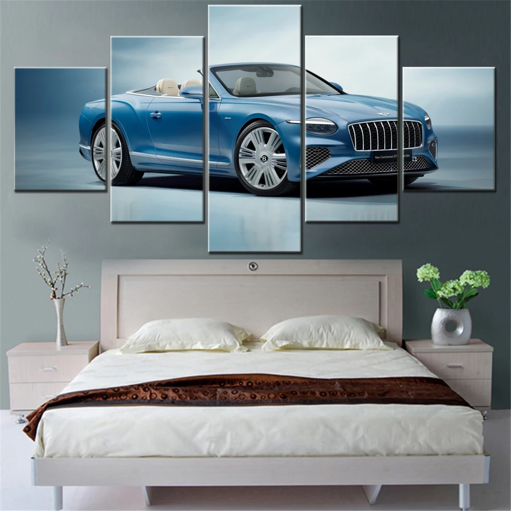 5 Pieces Canvas Wall Arts Vehicle Poster Paitning Cars Continental GT Azure Convertible 2025 Wallpaper Interior Home Decor Arts