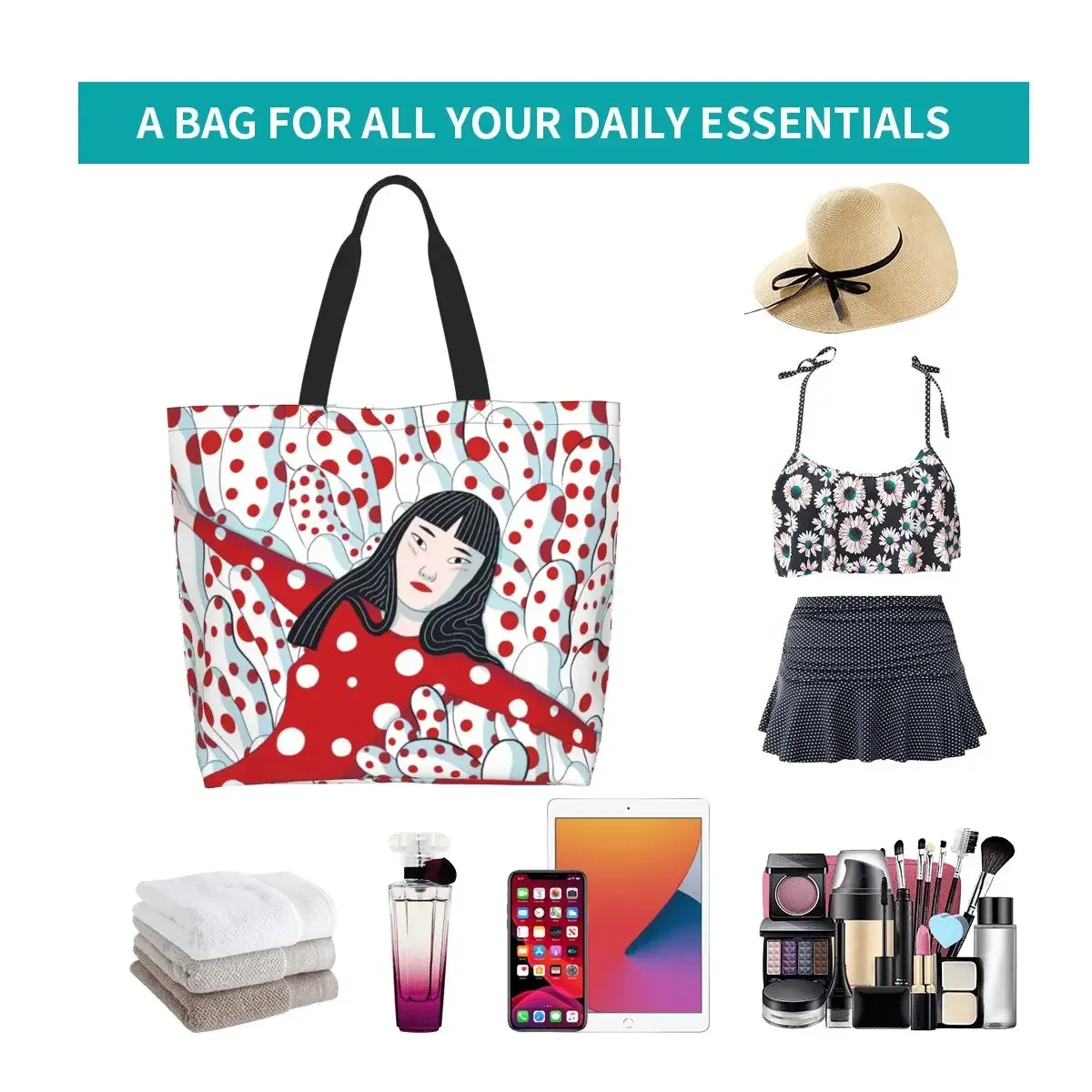 Fashion Printing Yayoi Kusama Abstract Art Shopping Tote Bags Portable Canvas Shopper Shoulder Handbag image 6