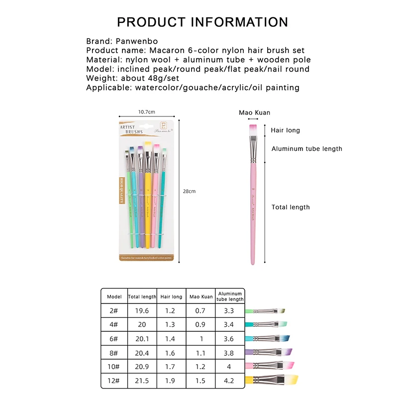 Aquarells tift 6 Pinsel Set Macaron Farbe Nylon Pinsel Pinsel Gouache Acrylfarbe Öl pinsel