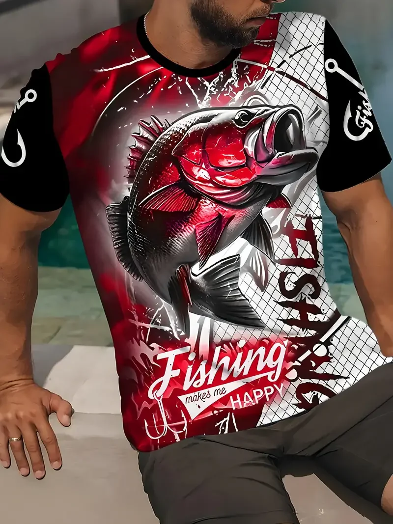 Outdoor Fishing T-shirts For Men 3D Fish Print Men's t Shirt Fashion Round Neck Short Sleeve Tee Shirt Loose Casual Tops Clothes