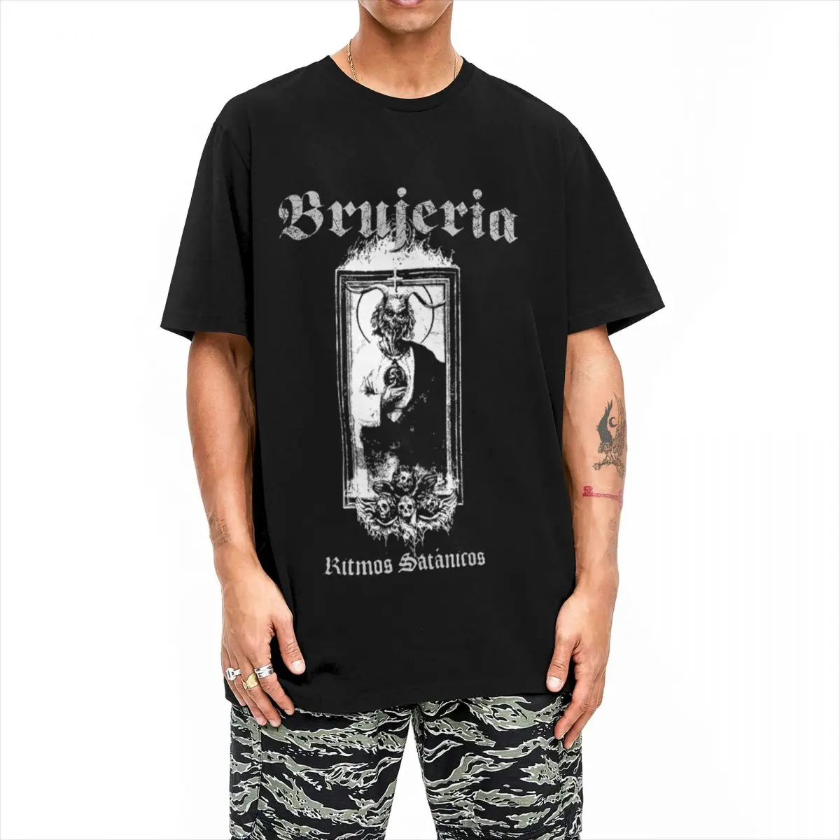 Brujeria Metal Music Band Tshirts Men 100%Cotton Tops Shirts Kawaii O-neck Short Sleeve