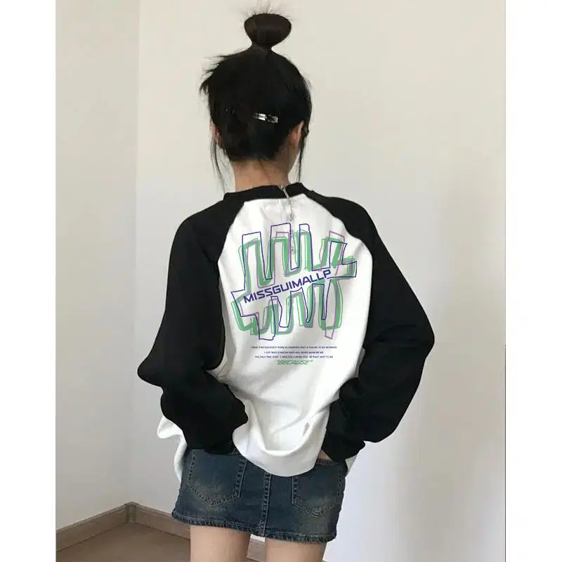 Korean Series Chic Plus size Raglan Long sleeves Shirt Women Autumn and Winter Warm Inner wear Ins Trendy American Cotton Bot...