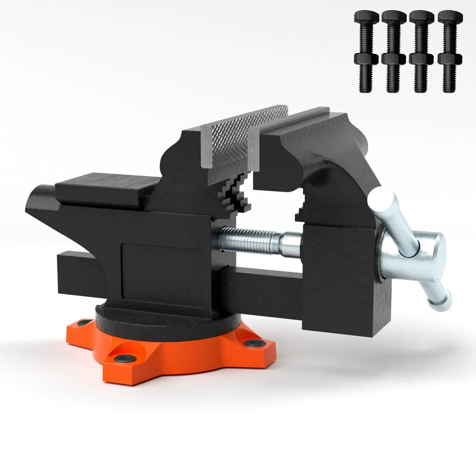 Heavy Duty Cast Iron Bench Vise 4.5 Inch Jaw Width 3.3 Inch Opening 240 Degree Swivel Locking Base with Anvil Bolts and Nuts for drilling and Pipe Cutting