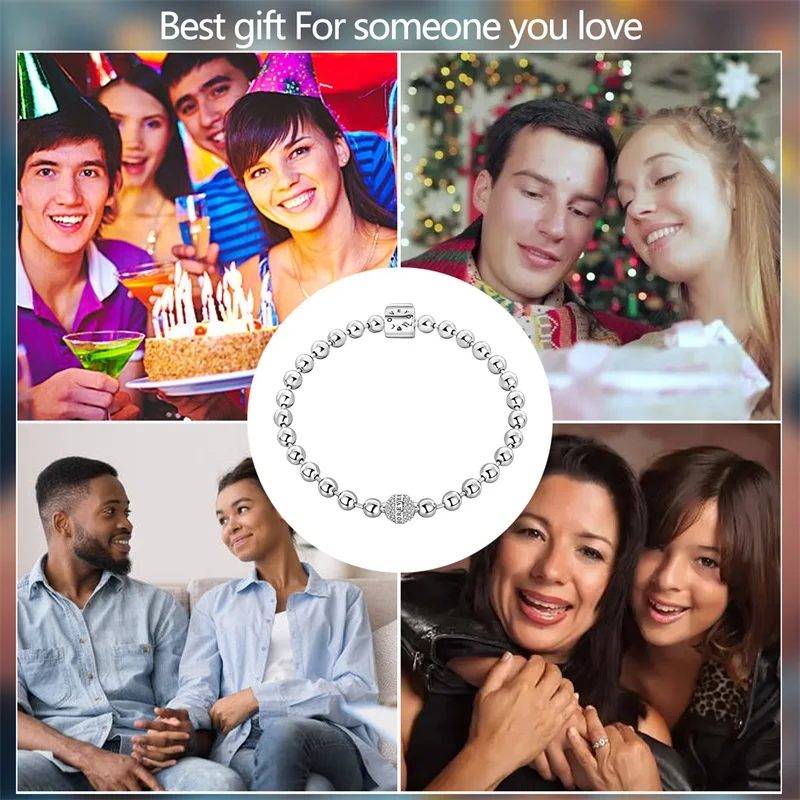 الأصلي 17-20 سنتيمتر 925 فضة كلاسيكي الحب للأبد حبة سوار للنساء غرامة الذكرى مجوهرات #6