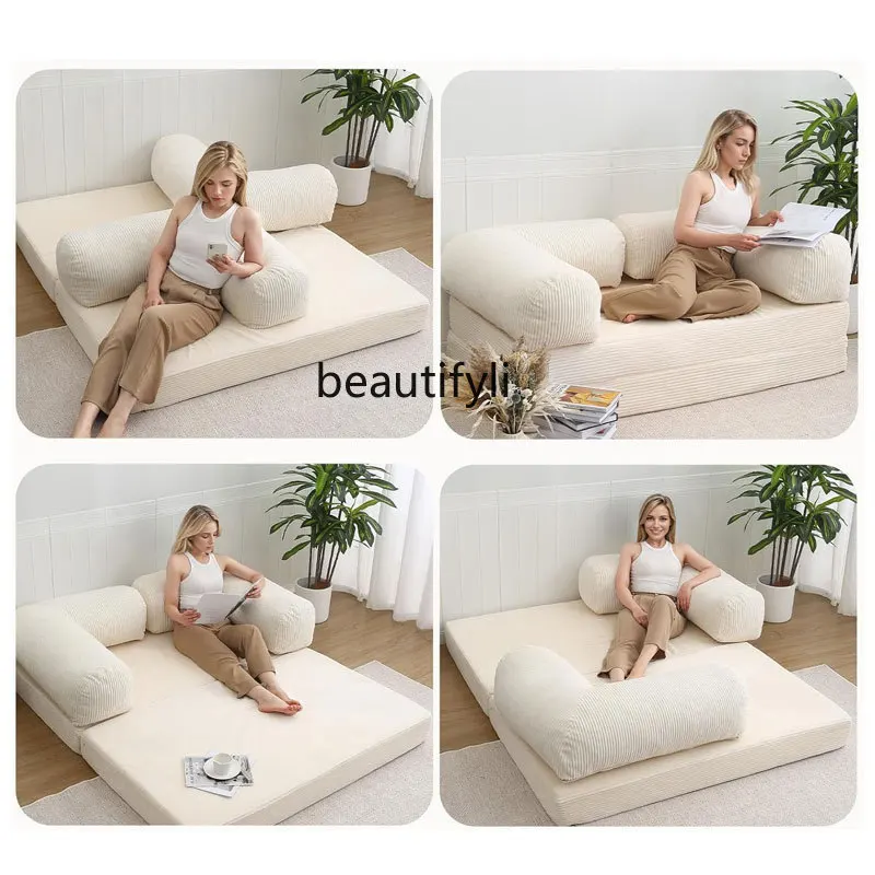 Small Apartment Retro American Style Fabric Sofa Bed Living Room Dual-use Removable Washable Folding Modular Lazy Sofa