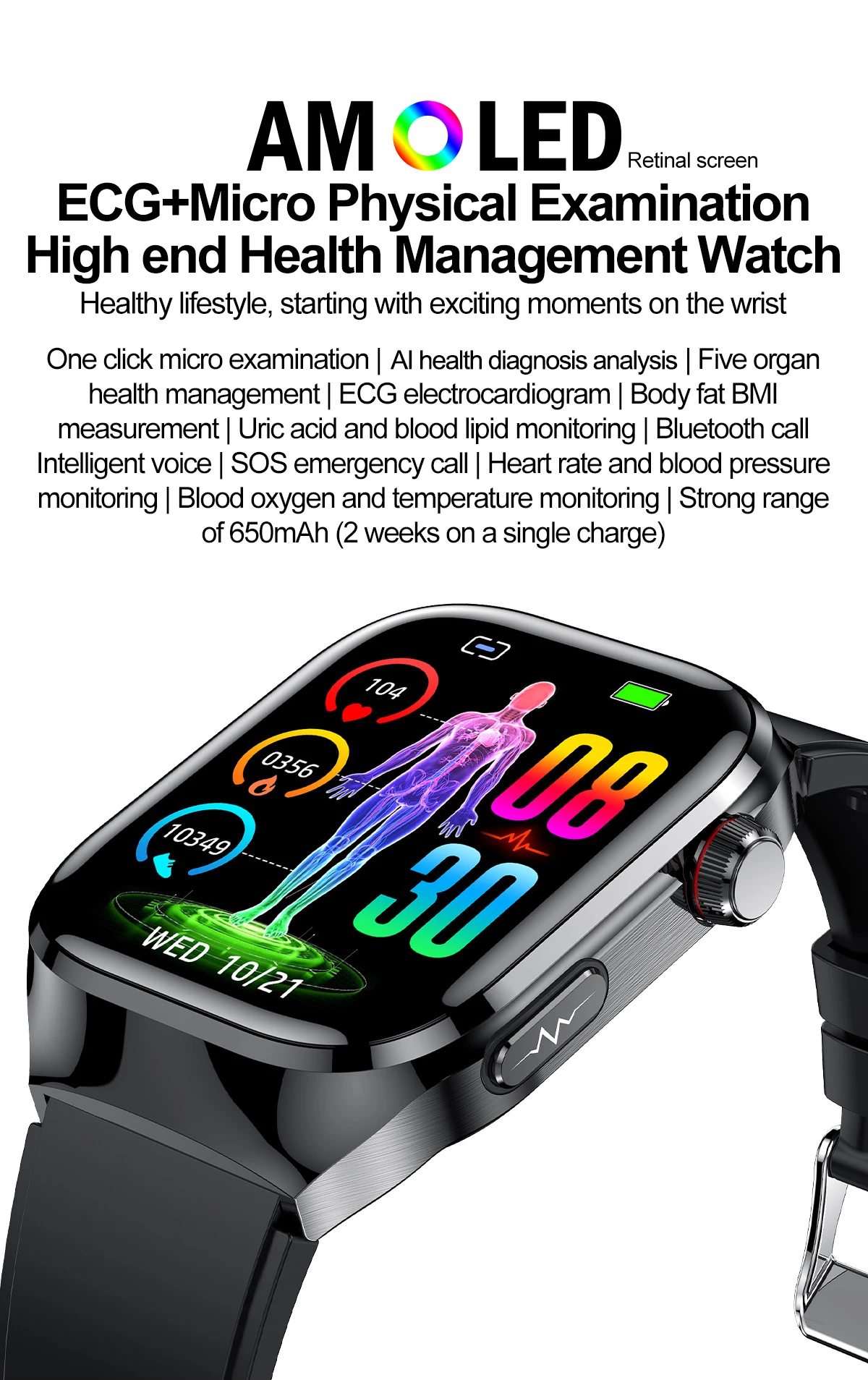 Neue Präzise Herzfrequenzmessung Smartwatch für Männer EKG Blutdruck Lipide Harnsäure Bluetooth-Anruf Gesundheits-Smartwatch Armband – Detail 1
