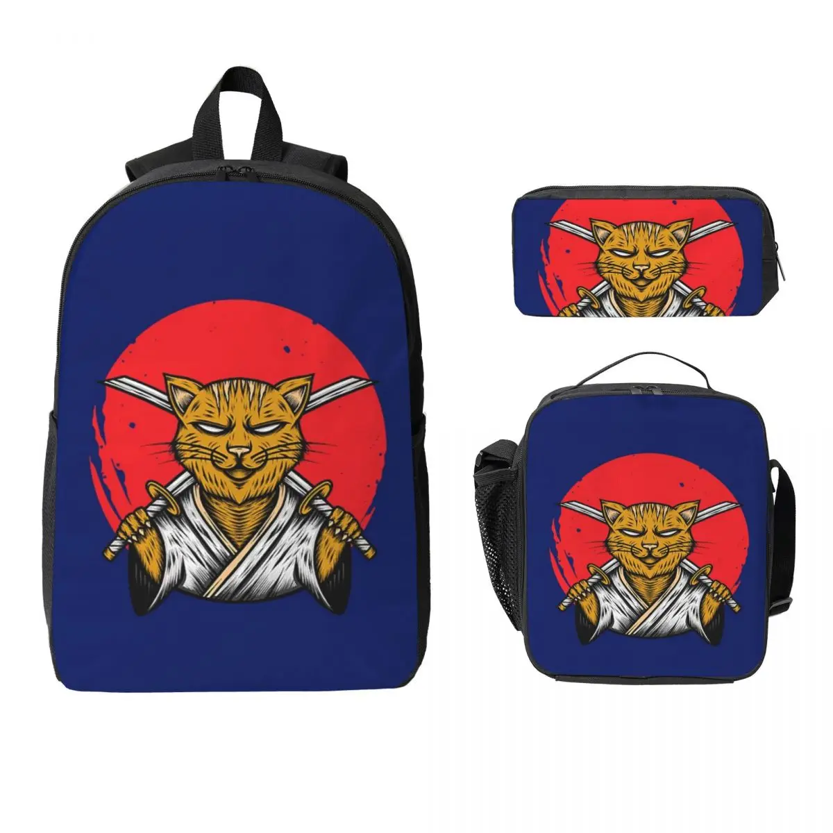 القطط أنيمي سيف ساموراي على ظهره طالب بنين بنات BookBag حقيبة مدرسية كمبيوتر محمول حقائب كتف 3ps معزول حقيبة الغداء مقلمة
