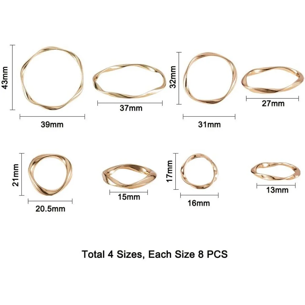 32 peças 4 tamanhos anel de ligação torcida liga círculos de metal amuletos links conectores de joias para brincos colares pulseiras