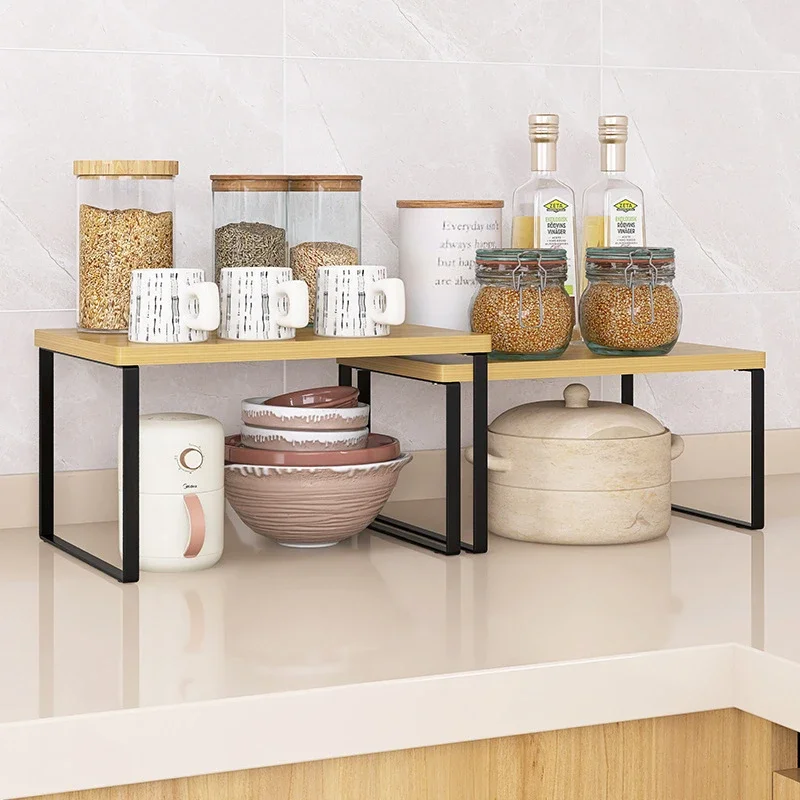 Set of 2 Kitchen Countertop Metal Storage Rack,Desktop Tableware organizer,Double-layer spice Conatiner,Cabinet Tools Shelf