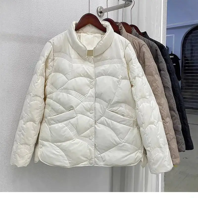 

Осенне-зимняя куртка на белом утином пуху, женская короткая легкая пуховая куртка с воротником-стойкой, женские свободные теплые парки, верхняя одежда Mujer