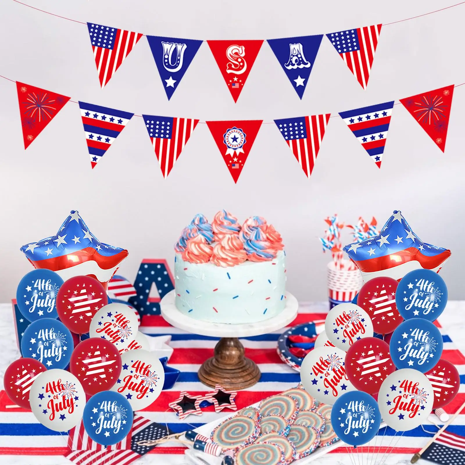 22 PCS Red White and Blue Latex Balloons and Banners Party Decorations for Independence Day July 4th