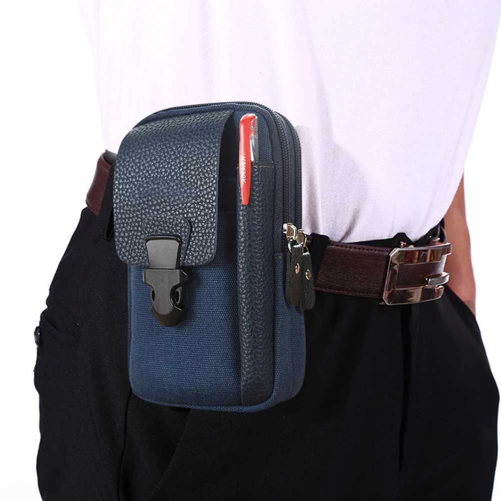 Riñonera de lona con cremallera para hombre, bolsa deportiva informal para teléfono móvil, ideal para compras al aire libre