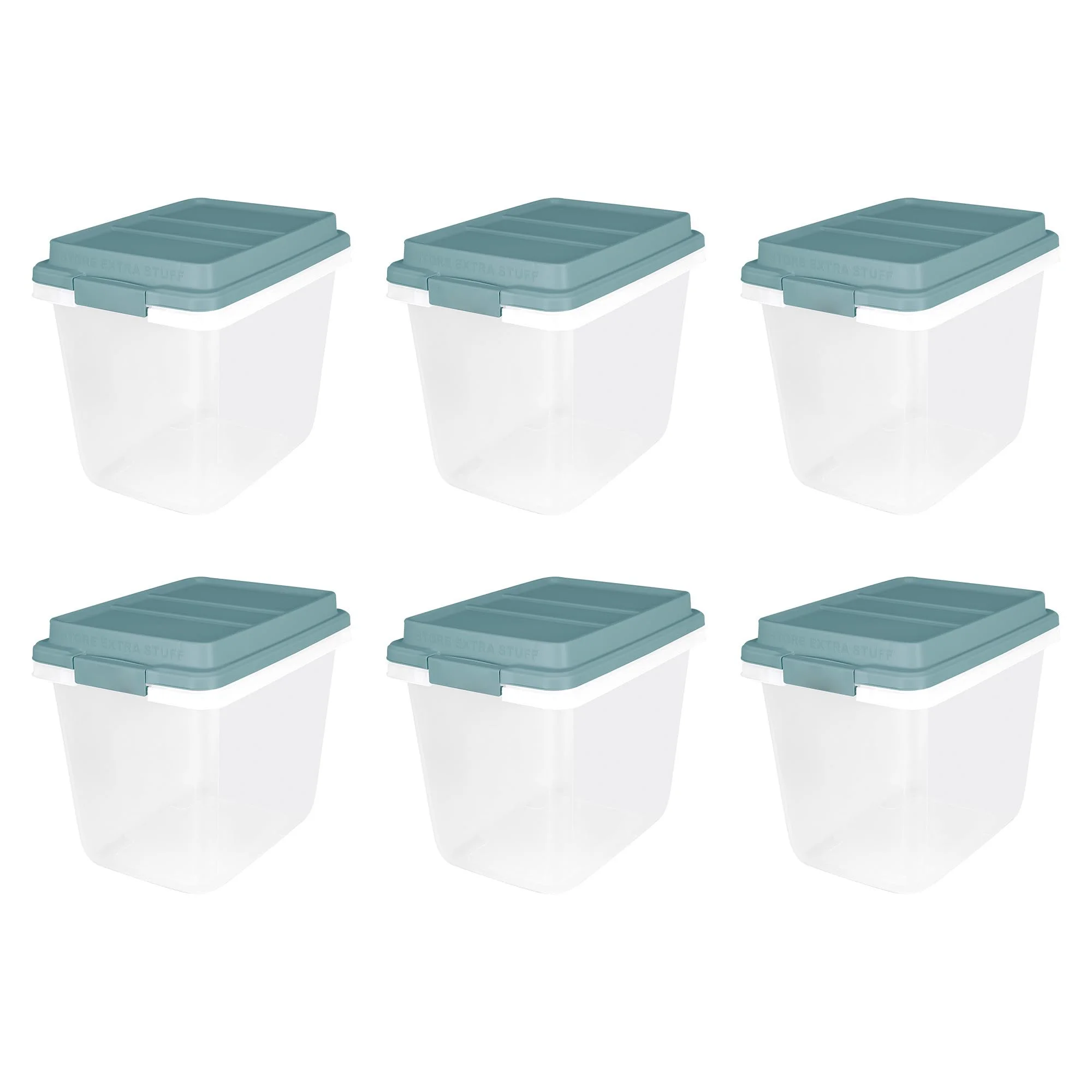 32 Quart Storage Bins With Lids, Shatterproof Plastic Organizer, Snap Latch, Stackable, For Closet Garage Office Classroom, Toys Holiday Decoions, Smoke Blue