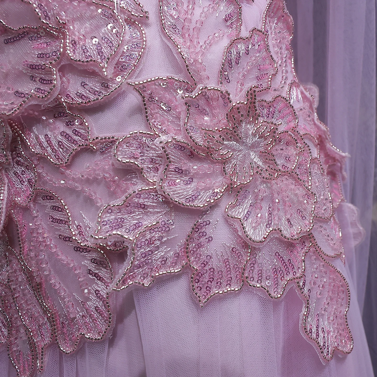 Sharon Said Atemberaubendes Abendkleid mit rosa Tüllblumen-Applikationen 2026 Luxuriöses Damen-Abendkleid für formelle Anlässe SS239 Maßanfertigung – Detail 13