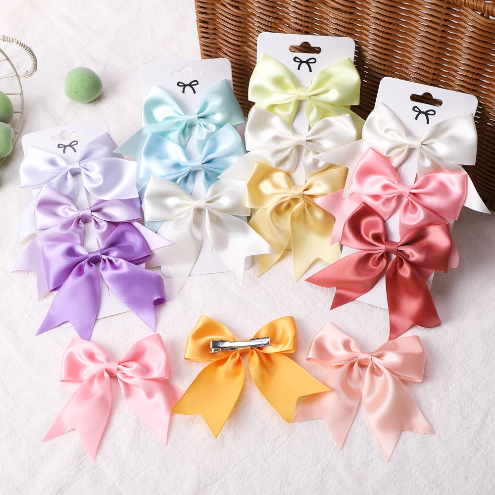 3Pcs/Set Lovely Solid Color Ribbon Bows Hair Clip for Kids Girls Hairpins Barrettes Handmade Headwear Baby Hair Accessories