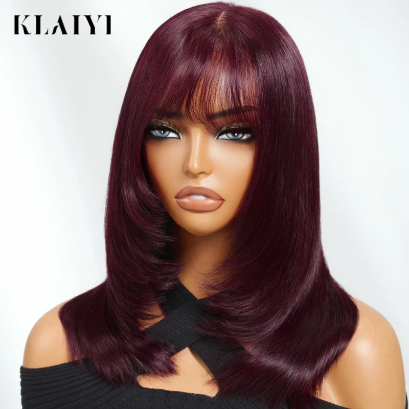 Klaiyi 7x5 باروكة من شعر طبيعي دانتيل أسود الكرز الطبقات الذئب قص مع الانفجارات Wispy الرباط الداعا الداعا عقدة شعر مستعار