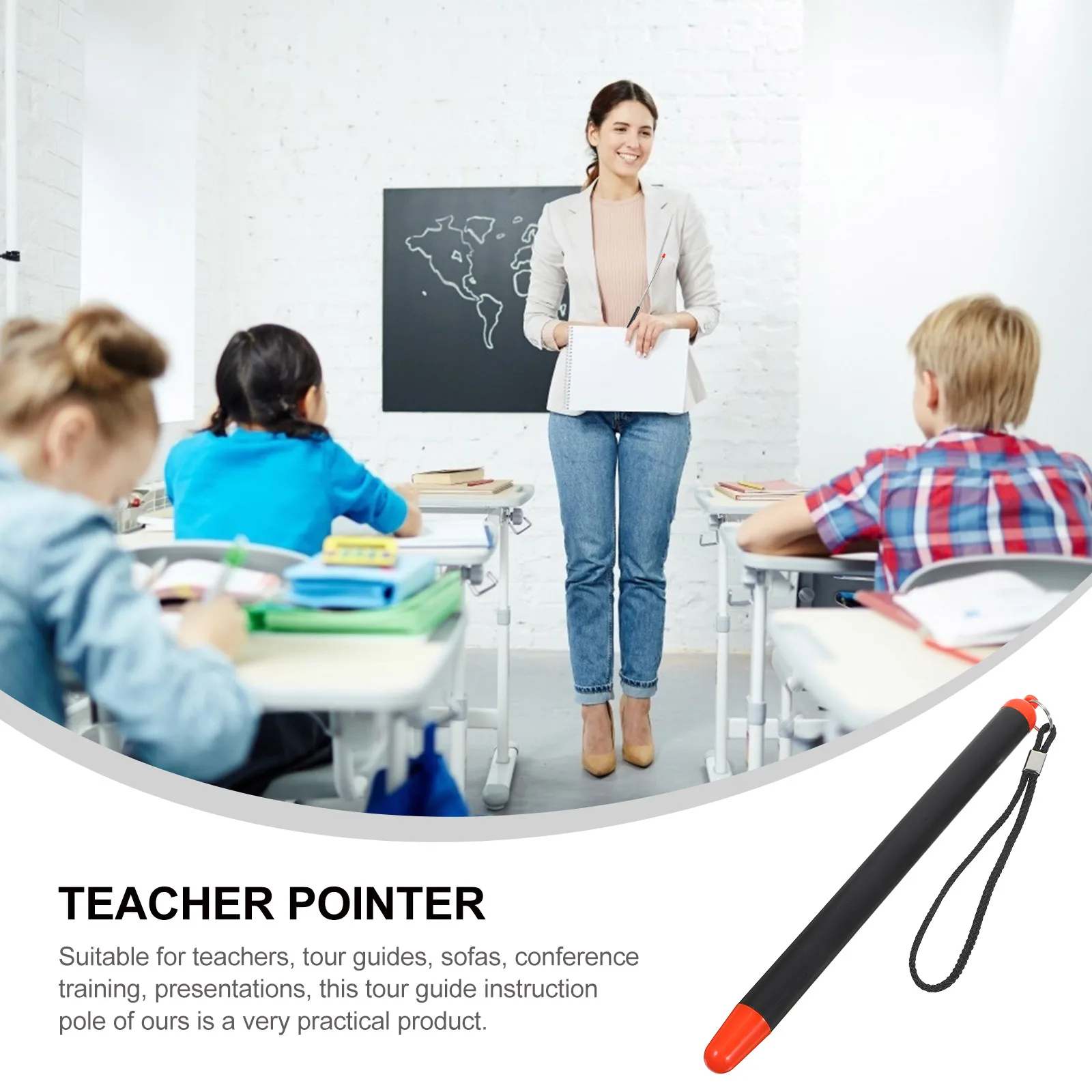 

Telescoping Pointer 1M Red Head Tail Black Rod Teaching Stick Classroom Supplies Presenter stick teacher pointer rod