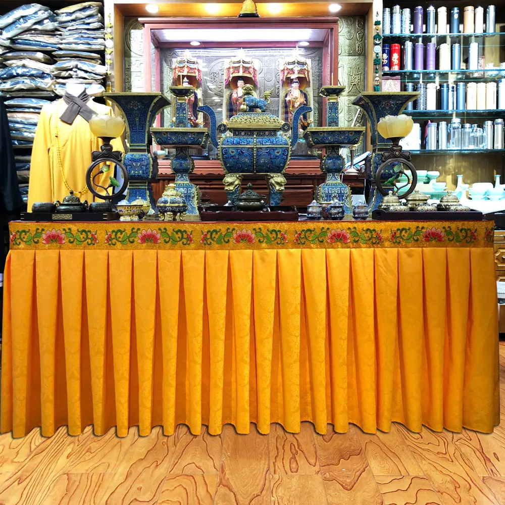 Wholesale Buddhist supply Customized custom made Buddhism Temple Buddha Altar cover golden Table circumference cloth curtain