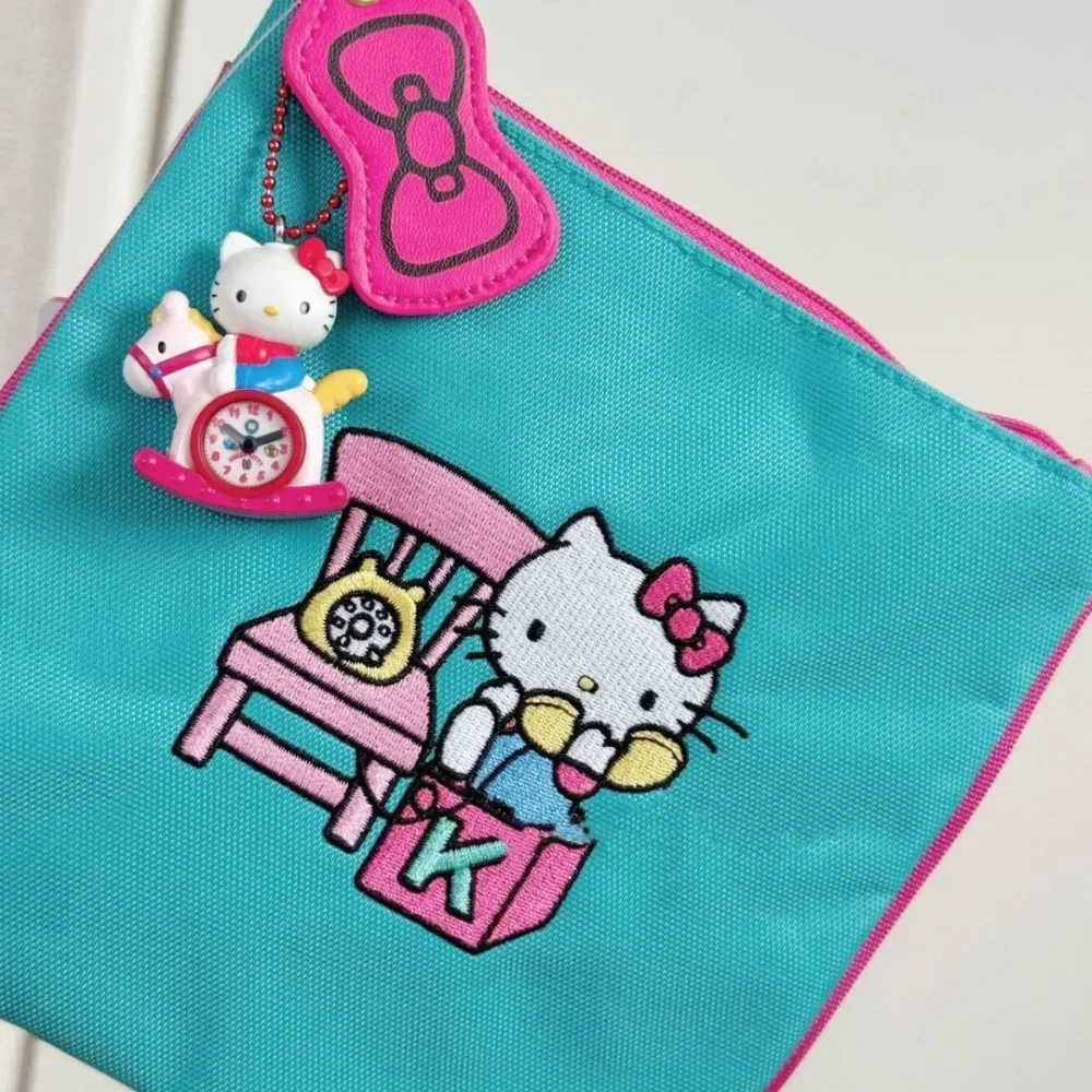 Kawaii Hello Kitty Embroidery Storage Bag Cute Cartoon Large Capacity Document Bag Multifunction Portable Coin Purse Girl