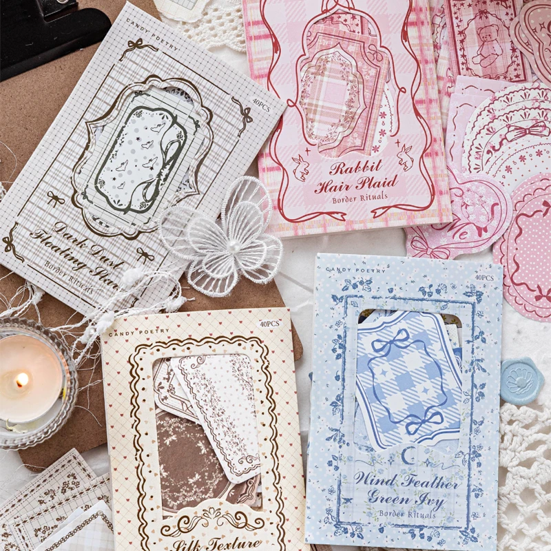 Mr. Paper 40 Pcs Retro Border Theme White Kraft Paper Stickers Pack DIY Journal Scrapbooking Decorative Collage Material Craft