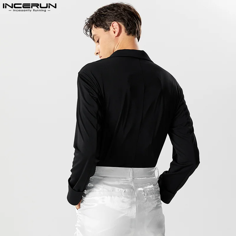 2023 Men Bodysuits Blazer Solid Color Lapel Long Sleeve Streetwear Casual Suits Elegant Fashion Casual Bodysuits S-5XL INCERUN