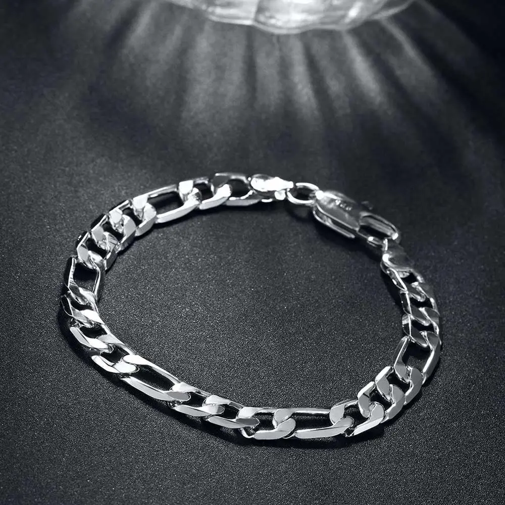 Bracelets et collier en argent regardé 925 pour hommes et femmes, ensemble de bijoux à breloques, chaîne de 8mm, cadeaux de fête nobles, mode de mariage, chaud