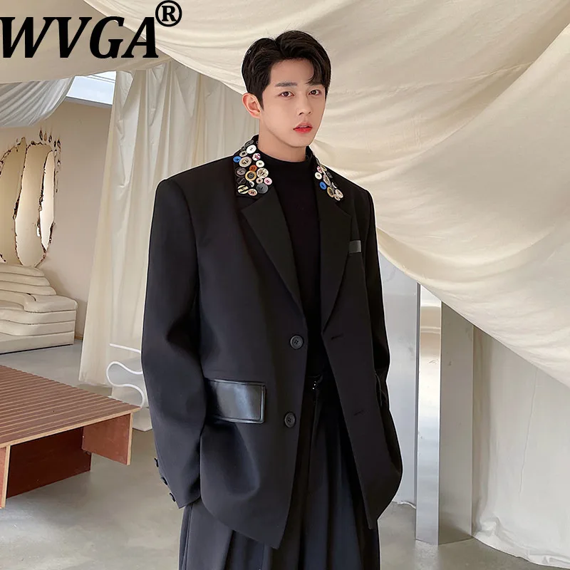 

WVGA Spring Autumn New Men Tide Button Design Trendy Korean Version Turn-Down Collar Blazer Niche Chic Casual Jackets Ins W18411