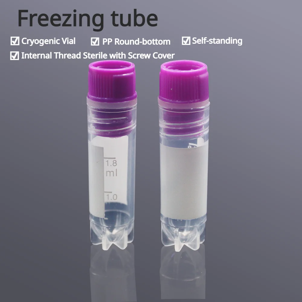 50pcs Disposable Freezing Tube Cryogenic Vial Round-bottom Self-standing Internal Thread Sterile with Screw Cover Freezing Tube