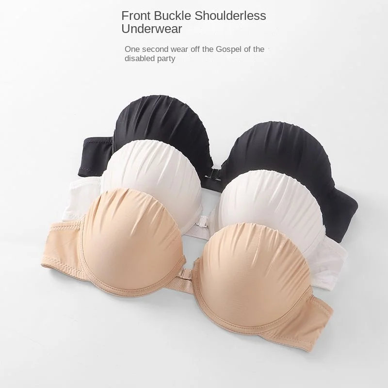 New Front Buckle Push-Up Bra For Women, Large Bust, Strapless, Thickened, Shell, Anti-Sagging, Non-Slip, Sexy Dress Bra
