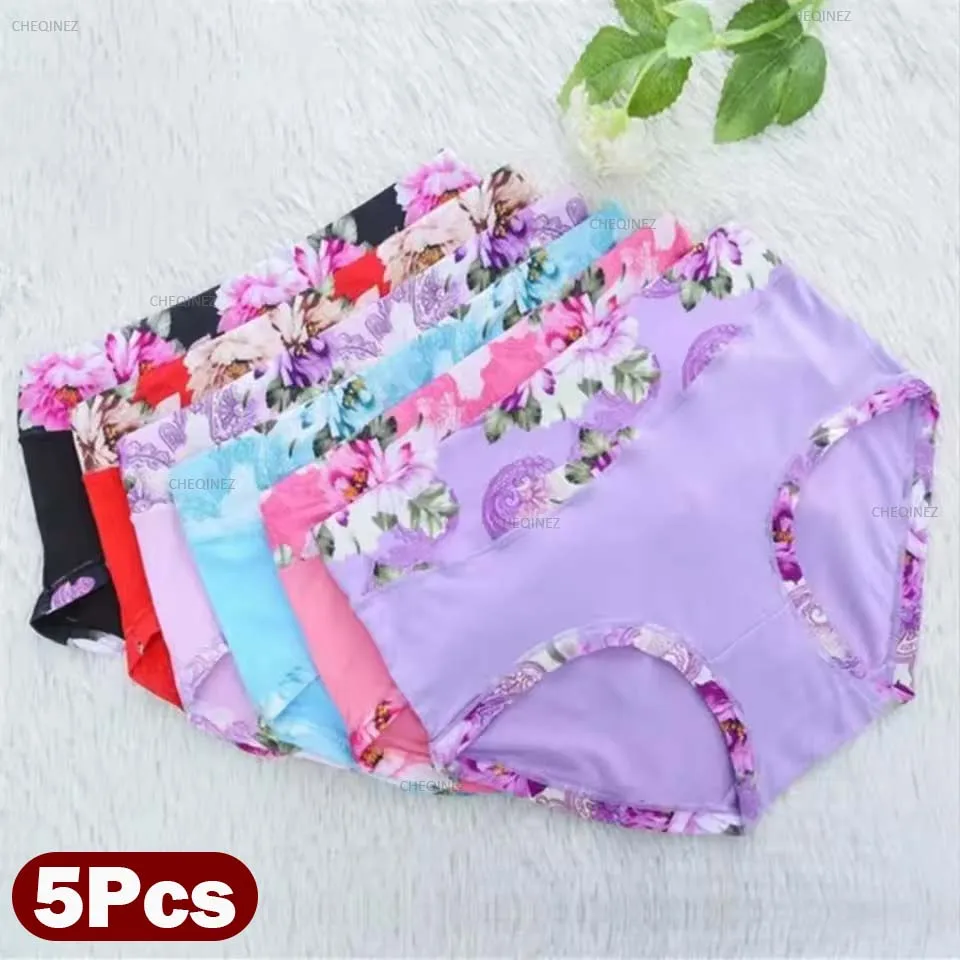5Pcs/Lot Women's Panties Print Underwear Soft Panties Breath Briefs Girls Floral Panty Sexy Lingerie