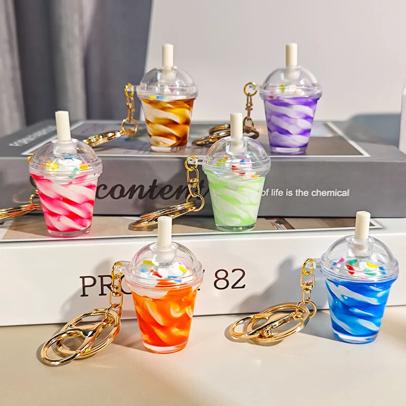 

Simulated Ice Cream Cup Key Chain Cartoon Miniature Food Toy Decoration Milk Tea Shop Gift Bag Pendant Creative Bag Charms