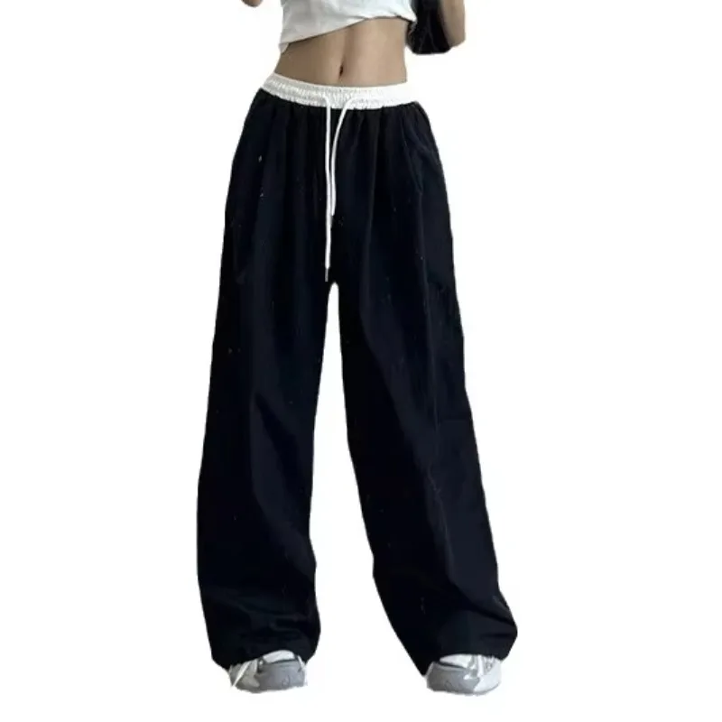 Summer New Retro High Waisted Cargo Pants For Women Korean Fashion Wide Leg Baggy Pants Sweatpants Y2k Joggers Women Streetwear