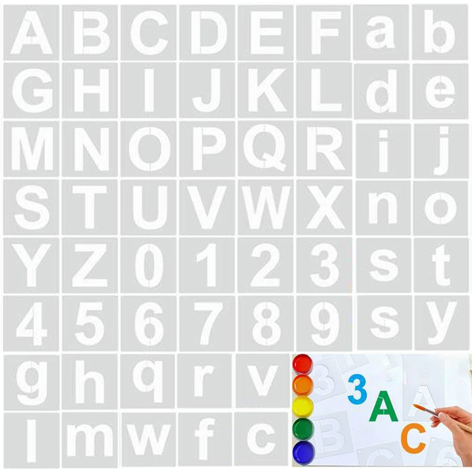 

62pcs 2.5inch Wall Art Alphabet Number Letter Stencil DIY Craft Chalkboard For Painting Fabric Home School Reusable Template