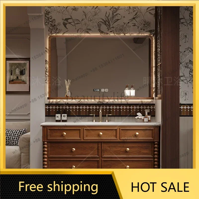 FG Makeup Wood Bathroom Cabinet Vanity European Vintage Corner Makeup Bathroom Cabinet Floor Compact Gabinete Unique Furniture