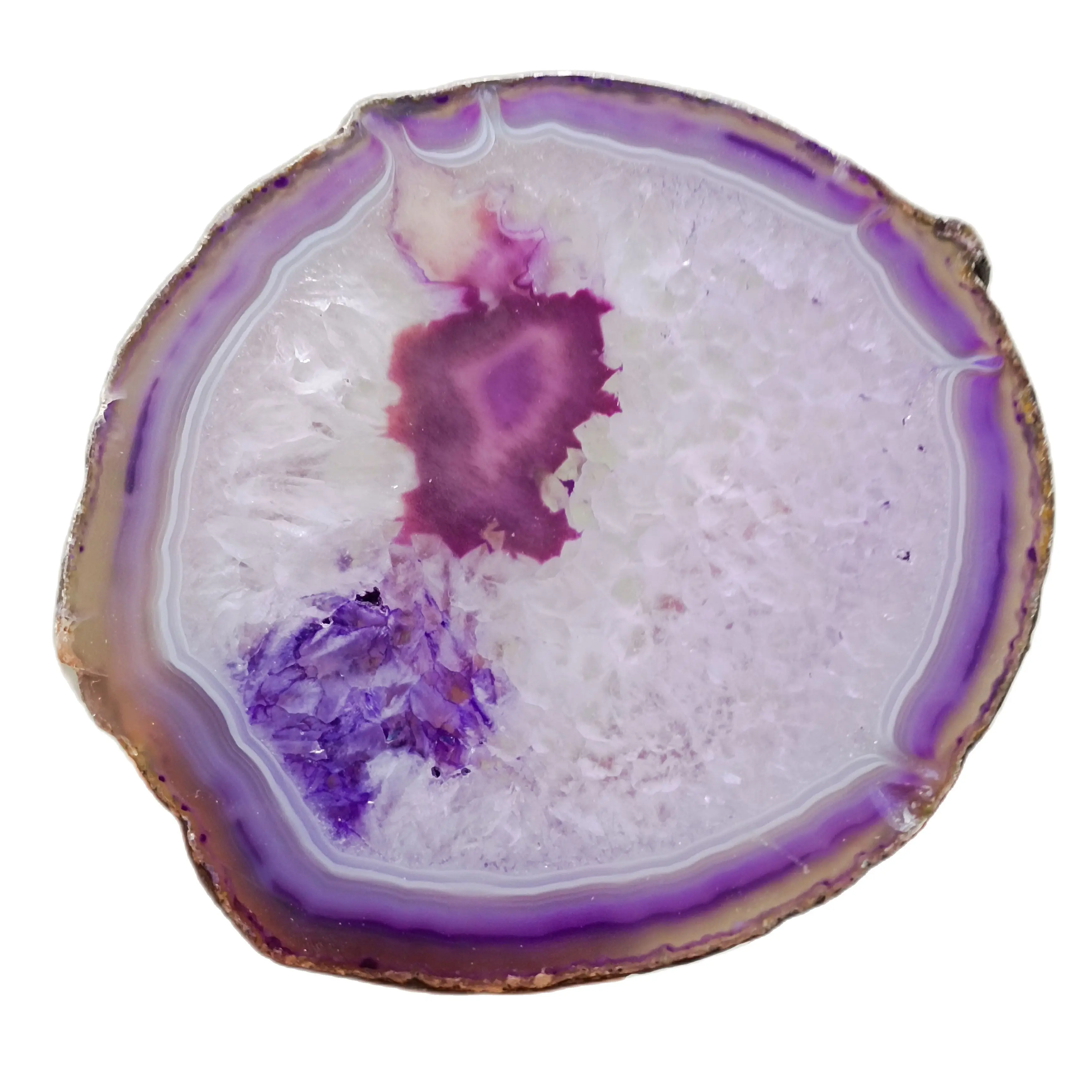 Purple Agate Plate Geoid Crystal Mineral Agate Slice Coasters