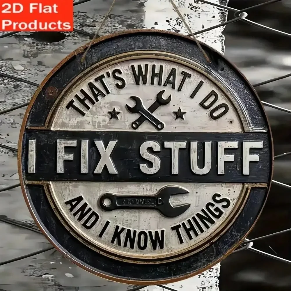 Vintage Garage Tin Sign, Country Style, I Fix Things, Metal Wall Decor, Includes Wrench and Screwdriver, Suitable for Man Caves and Workshops