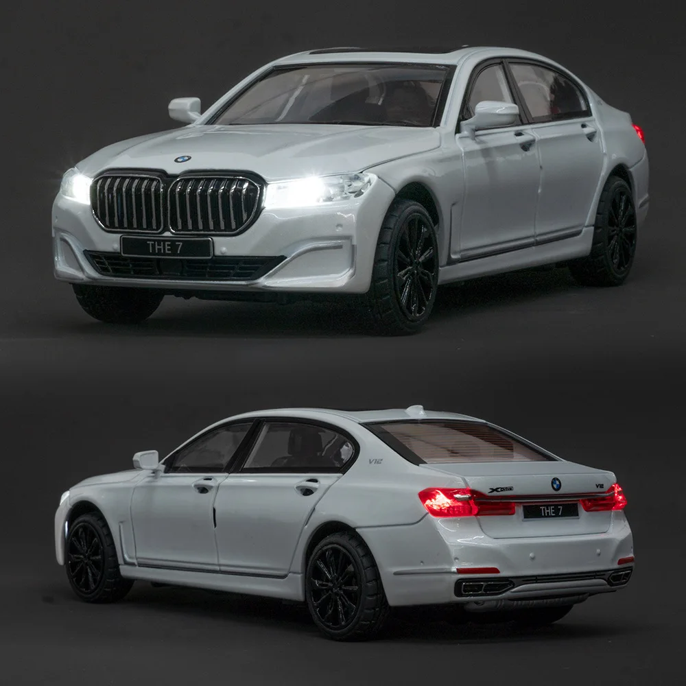 1:24 BMW THE 7 760LI Miniature Diecast Toy Car Vehicle Model Pull Back Sound & Light Doors Openable Collection Gift Kids A588