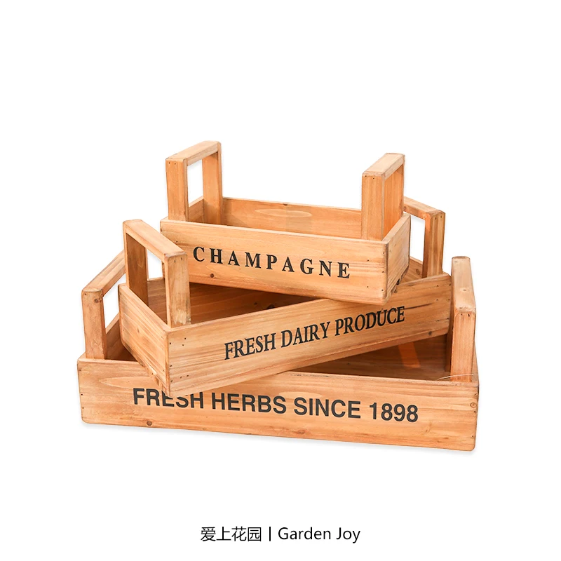 

Decorative Wooden Storage Serving Trays Set of 3 With Text Champagne Perfume