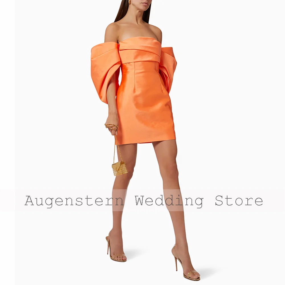 Orange Cocktail Dresses Off the Shoulder Sheath/Column Satin Cocktail Gowns for Women 2024 Mini Backless Short Homecoming Dress