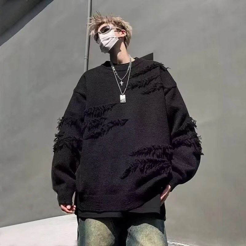 ثقب تصميم الرجال تريكو سترة البلوز الخريف الشتاء الجولة الرقبة بلون سميكة محبوك سترة المعتاد الذكور البلوز