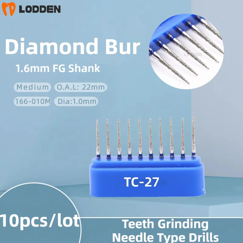 10pcs/set Dental Diamond Burs 166-010M Blue Rings TC-27 Dentistry Burs Needle Type Dental Tools for Grinding & Polishing Set